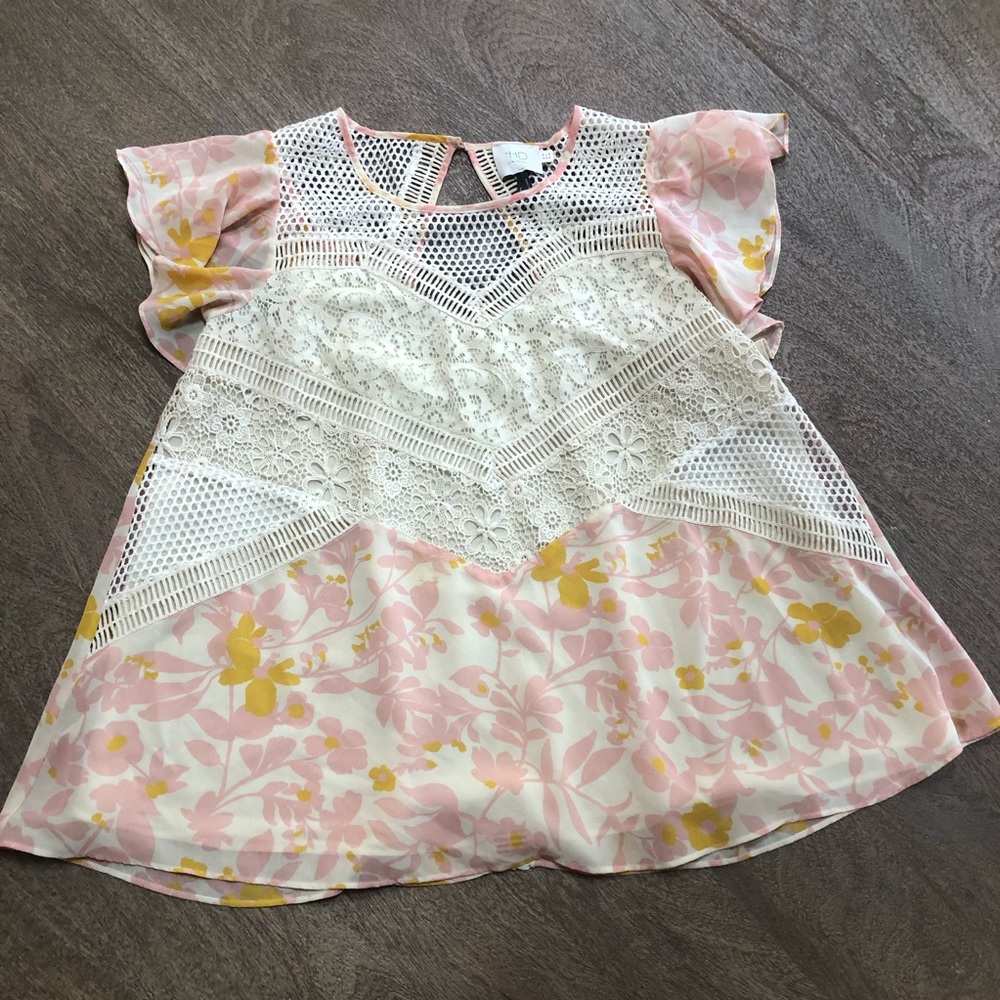 HD in Paris Sheer and Lace Boho Top Anthropologie  0